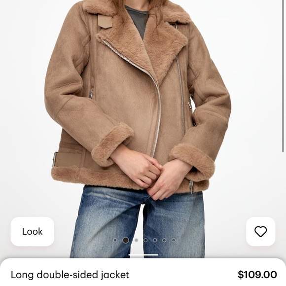 Pull and Bear Brown Faux Fur & Leather Reversible Jacket, size medium - Picture 2 of 4